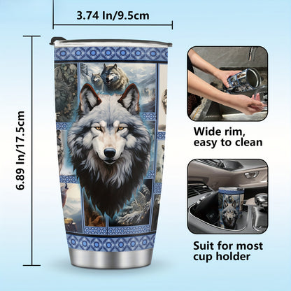 Alpha Wolf Tumbler - 20oz Stainless Steel Insulated Travel Mug, Double Wall Vacuum, Durable & Leakproof, Symbol of Strength & Loyalty, Gift for Men & Women
