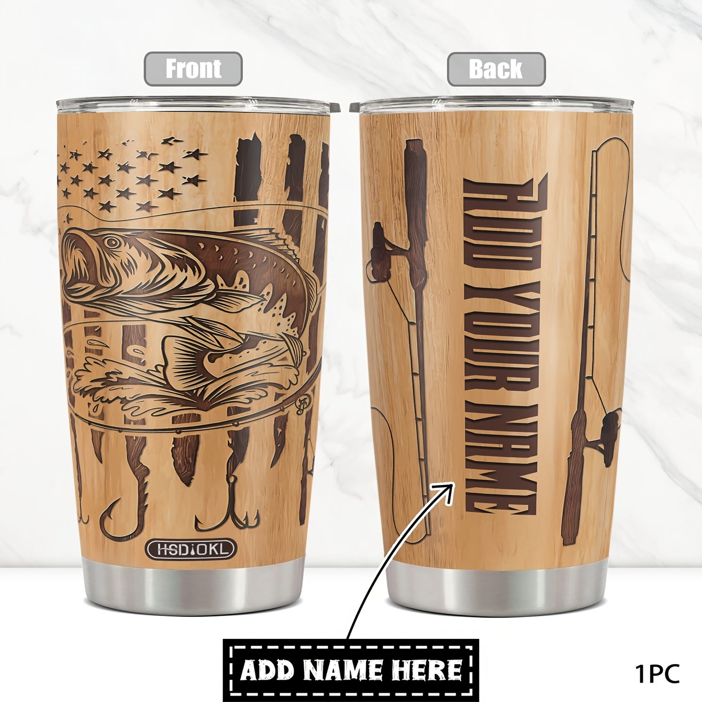 Personalized Funny Fishing Tumbler 20oz - Custom Name or Text, "Gone Fishing" Design Stainless Steel Cup, Gift for Dad, Men, Women, Birthday & Christmas