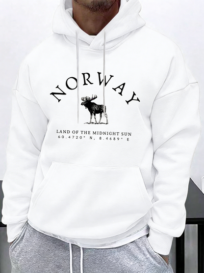 Nordic Wilderness Hoodie - Norwegian Moose & Midnight Sun Graphic | Unisex Oversized Streetwear with Drawstring Hood