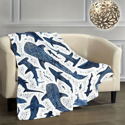 Shark & Ocean Flannel Throw Blanket | Deep Blue Print for Plush Blankets, All-Season Comfort
