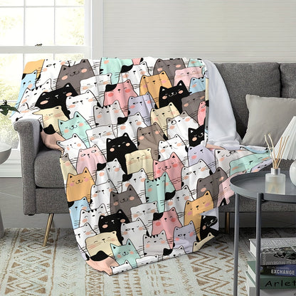 Cute Cat & Sheep Print Fleece Blanket -  All-Season Wearable Shawl or Throw, Perfect Holiday & Birthday Gift for Animal Lovers