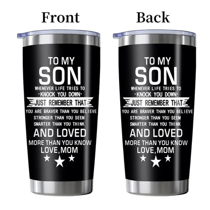 "Whenever Life Knocks You Down" Tumbler for Son - 20oz Inspirational Quote Stainless Steel Cup | Motivational Gift for Birthday, Mother‘s Day & Back to School