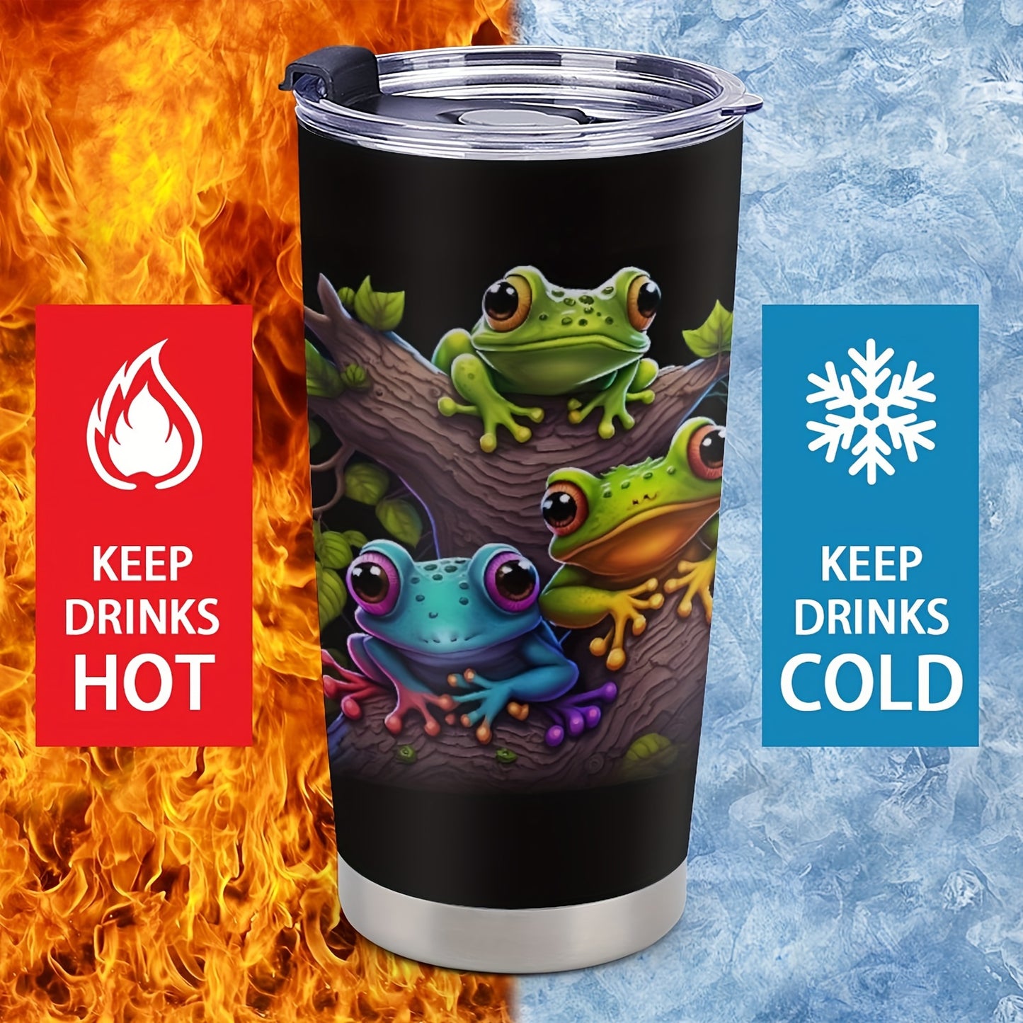 Tree Frog Design Tumbler - 20oz Stainless Steel Travel Mug with Leakproof Lid, Insulated Cup Keeps Hot & Cold, Unique Gift for Nature Lovers, Parents, Friends