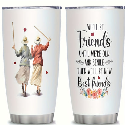 Best Friend Gift Tumbler - 20oz Insulated Stainless Steel Cup with Letter Print, Includes Straw & Brush, Keeps Drinks Hot/Cold, Travel Mug for Camping, Birthday Present for Her