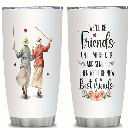 Best Friend Gift Tumbler - 20oz Insulated Stainless Steel Cup with Letter Print, Includes Straw & Brush, Keeps Drinks Hot/Cold, Travel Mug for Camping, Birthday Present for Her