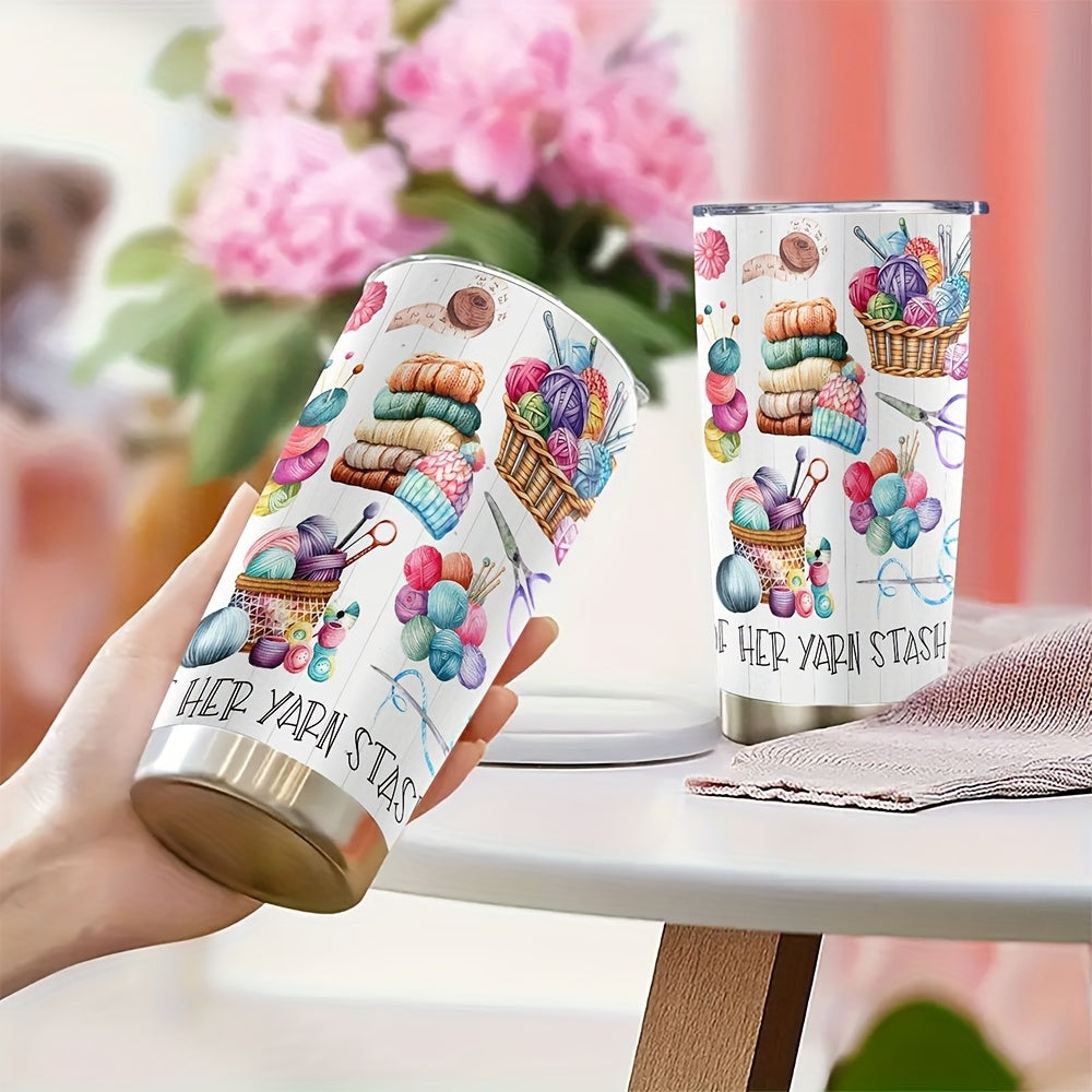 Stainless Steel Insulated Tumbler with Yarn Ball Print - Double Wall Thermal Coffee Cup Mug, Non-Slip & Reusable - Perfect Gift for Valentine's Day, Graduation, Birthday, Travel & Camping