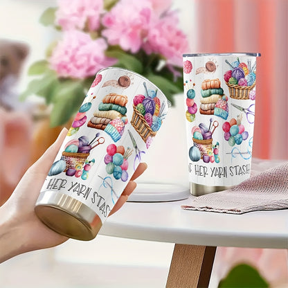 Stainless Steel Insulated Tumbler with Yarn Ball Print - Double Wall Thermal Coffee Cup Mug, Non-Slip & Reusable - Perfect Gift for Valentine's Day, Graduation, Birthday, Travel & Camping