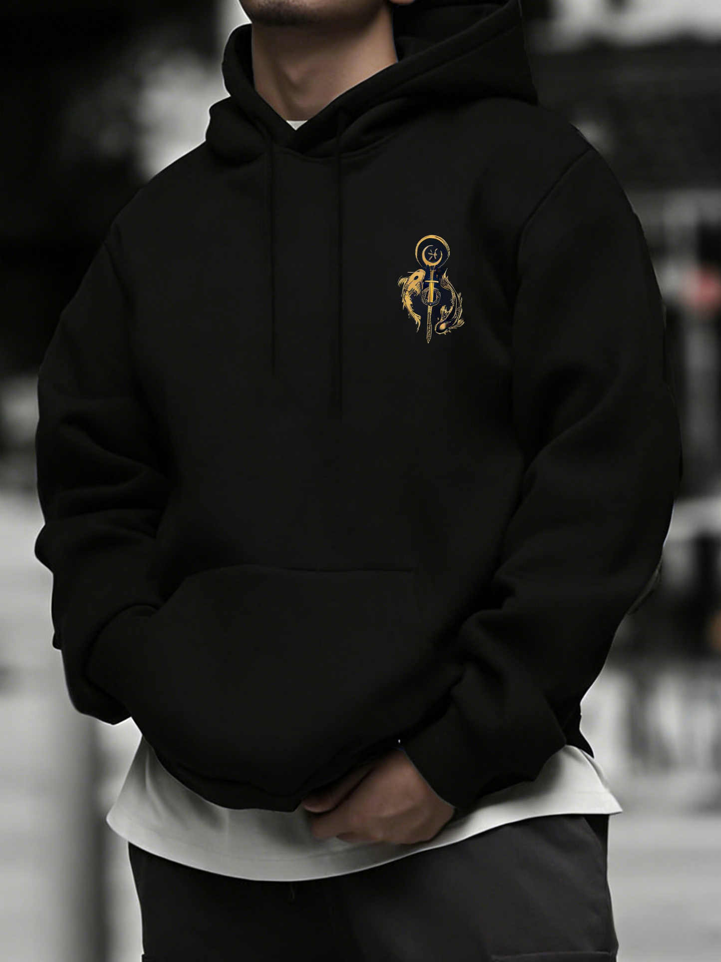 Fashion Koi Fortune Hoodie - Men's Artisanal Lucky Fish Design, Regular Fit Casual Pullover, Unique Artistic Gift