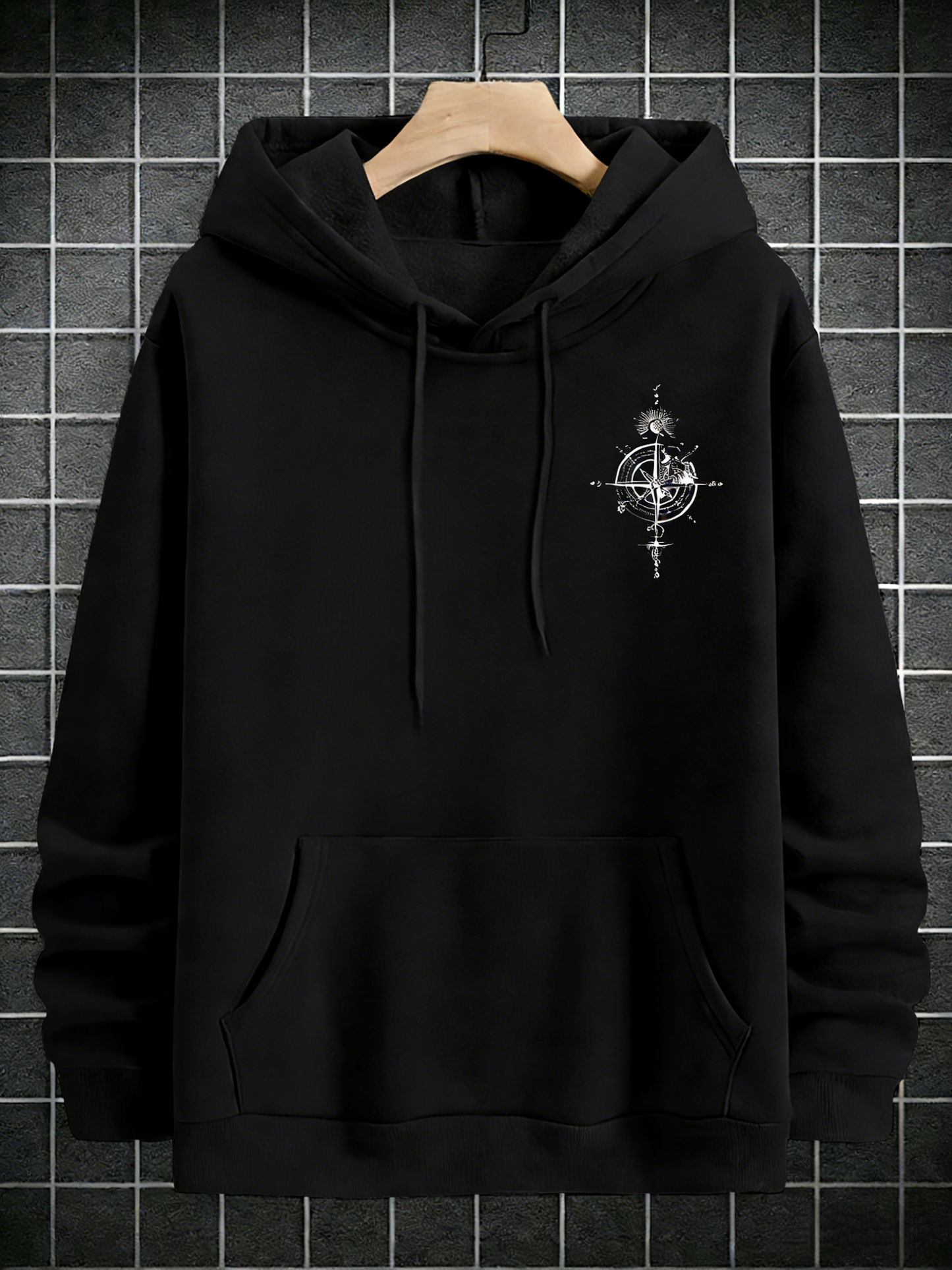 Men's Geometric Graphic Hoodie Streetwear Trend Hip Hop Casual Hooded Sweatshirt with Pocket