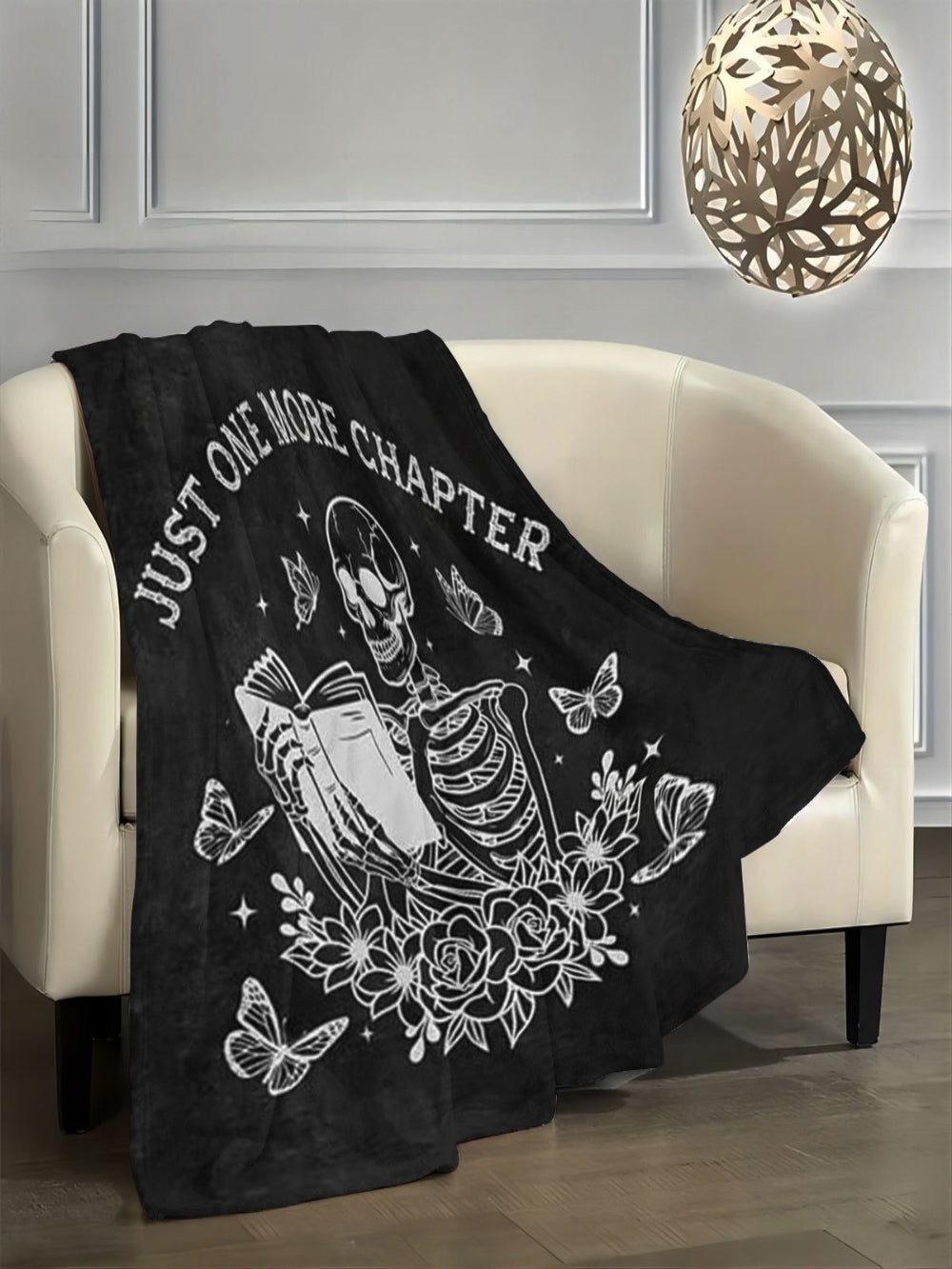 Book Lover's Skull Throw Blankets - Literary Design Flannel Blanket, Soft for Reading Nook, Bed, Sofa, Washable Gift