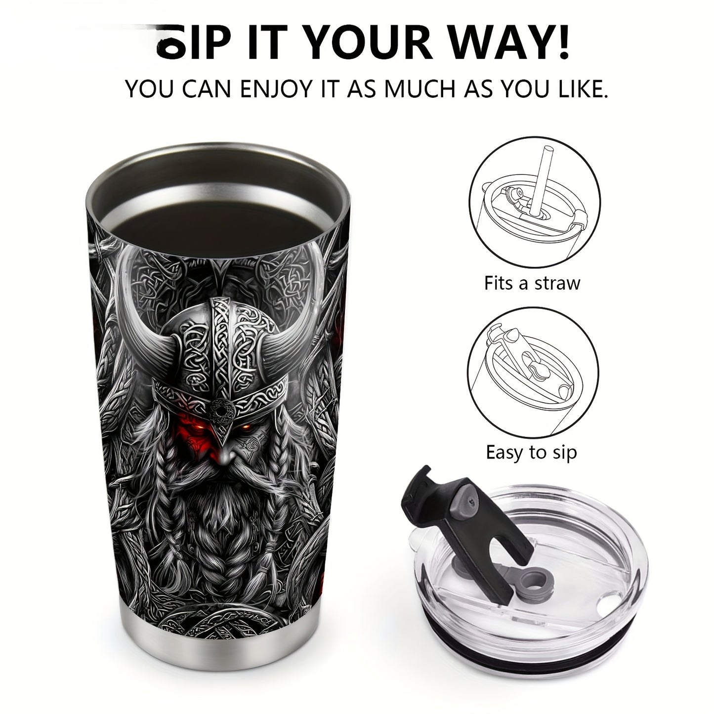 Viking Gift Mug for Men - 20oz Insulated Stainless Steel Tumbler, Best Birthday & Christmas Gift for Husband, Dad, Boyfriend - Keeps Drinks Hot/Cold, Father’s Day Present Idea
