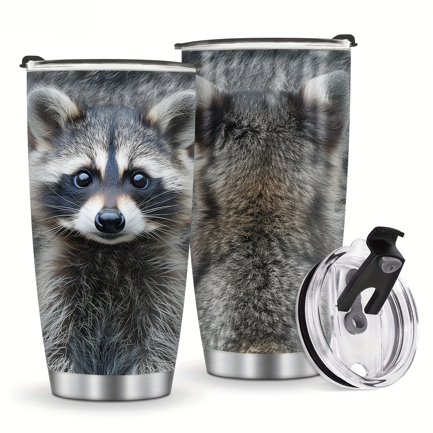 Raccoon Tumbler Gift - 20oz Vacuum Insulated Stainless Steel Cup with Cute Realistic Raccoon Design, Leak-Proof Travel Mug for Coffee & Water, Perfect for Christmas, Valentine's Day