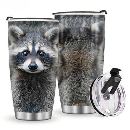 Raccoon Tumbler Gift - 20oz Vacuum Insulated Stainless Steel Cup with Cute Realistic Raccoon Design, Leak-Proof Travel Mug for Coffee & Water, Perfect for Christmas, Valentine's Day