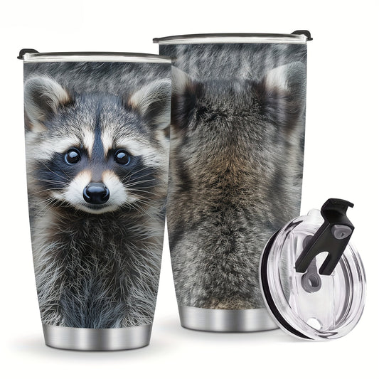 Raccoon Tumbler Gift - 20oz Vacuum Insulated Stainless Steel Cup with Cute Realistic Raccoon Design, Leak-Proof Travel Mug for Coffee & Water, Perfect for Christmas, Valentine's Day