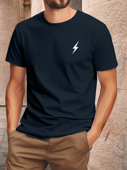 Fashion Lightning Print T-Shirts for Men | Black & White Graphic Tee Shirt Top for Casual, Gym & Office