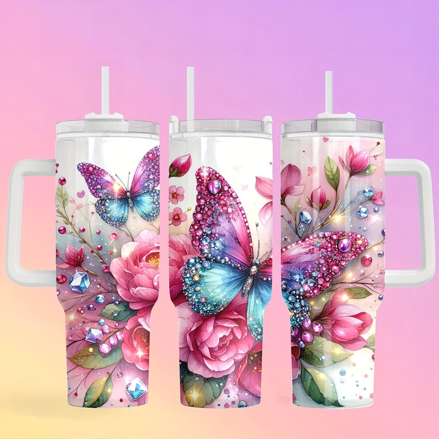 40oz Stainless Steel Tumbler with Straw & Handle - Large Vacuum Insulated Cup for Hot/Cold Drinks, Perfect Gift for Her, Travel & Outdoor
