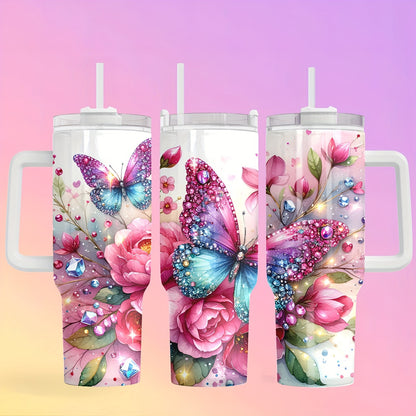 40oz Stainless Steel Tumbler with Straw & Handle - Large Vacuum Insulated Cup for Hot/Cold Drinks, Perfect Gift for Her, Travel & Outdoor