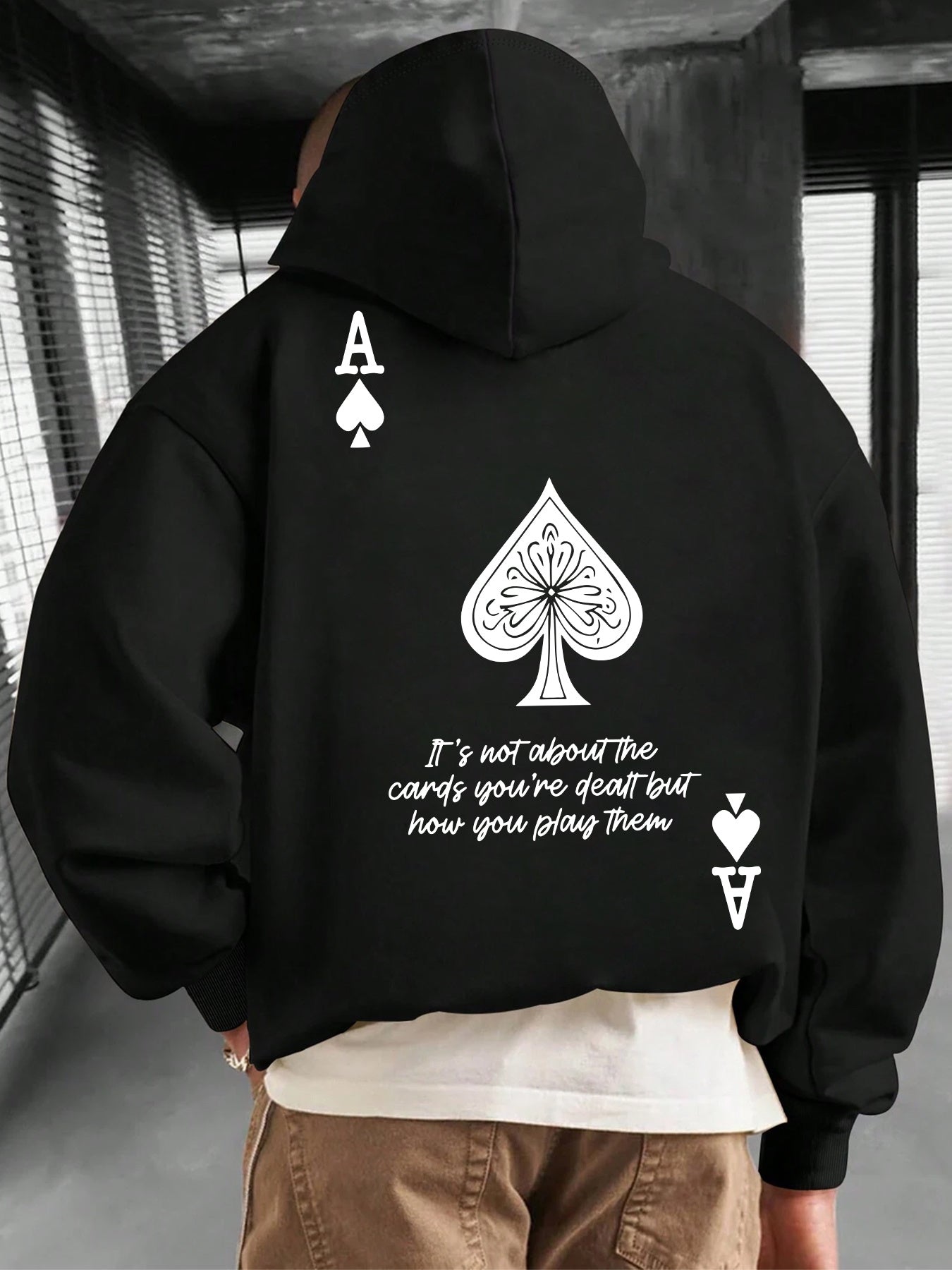 Men's Poker Face Hoodie - "All In" & Gambler Quote Print Pullover | Casino Streetwear with Kangaroo Pocket