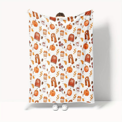Pumpkin Spice Flannel Throw - Snuggly Soft & Lightweight, Warm All-Season Blanket in Autumn Colors, Cozy Washable Gift