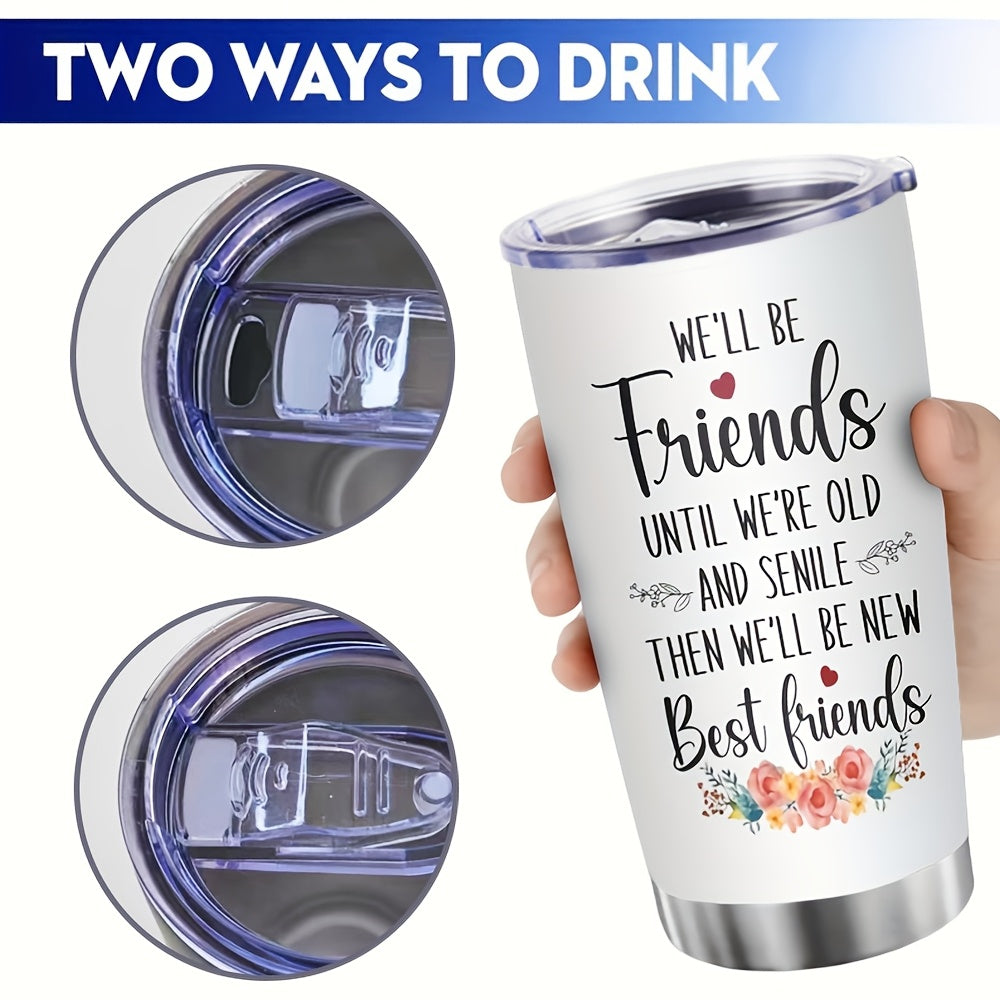 Best Friend Gift Tumbler - 20oz Insulated Stainless Steel Cup with Letter Print, Includes Straw & Brush, Keeps Drinks Hot/Cold, Travel Mug for Camping, Birthday Present for Her