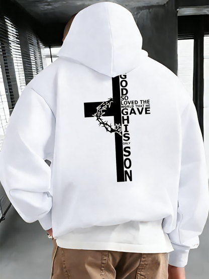 Minimalist Letter Print Hoodie for Men - Comfortable Casual Pullover, Urban Streetwear Essential with Drawstring Hood, Soft Everyday Sweatshirt