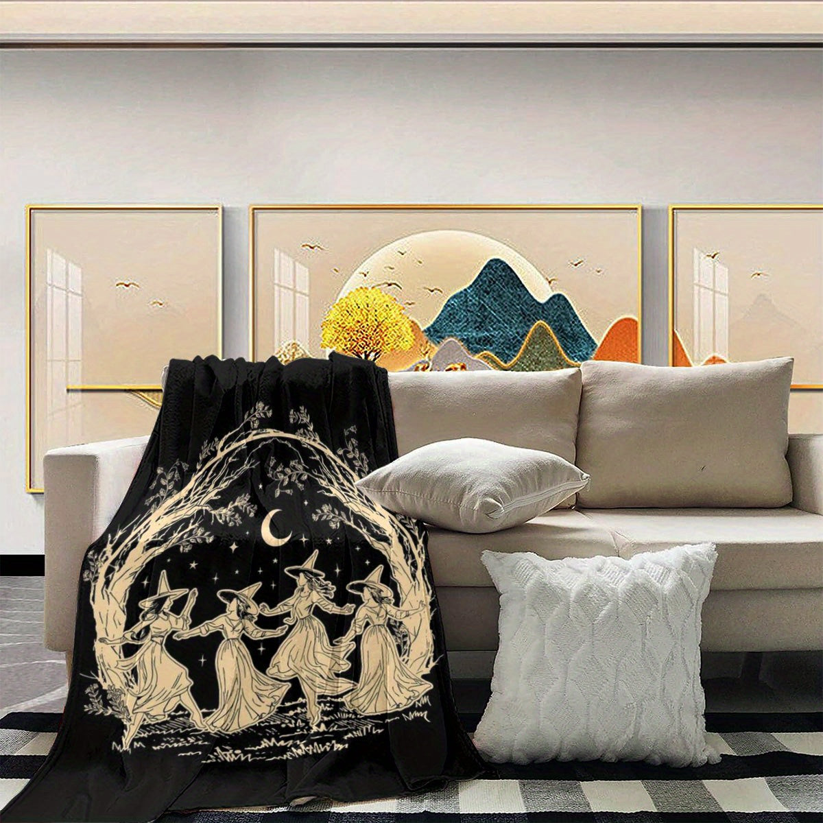 Witch Coven & Moonlight Flannel Blanket - Ultra-Soft Gothic Throw for Magic Lovers, All-Season Halloween Decor, Cozy Machine Washable Gift