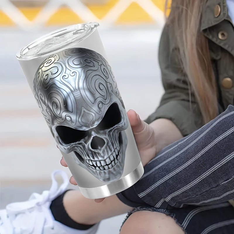 Skull Design Tumbler 20oz - Gothic Stainless Steel Insulated Coffee Mug | Double Wall Vacuum, Leakproof, Halloween & Dark Aesthetic Gift