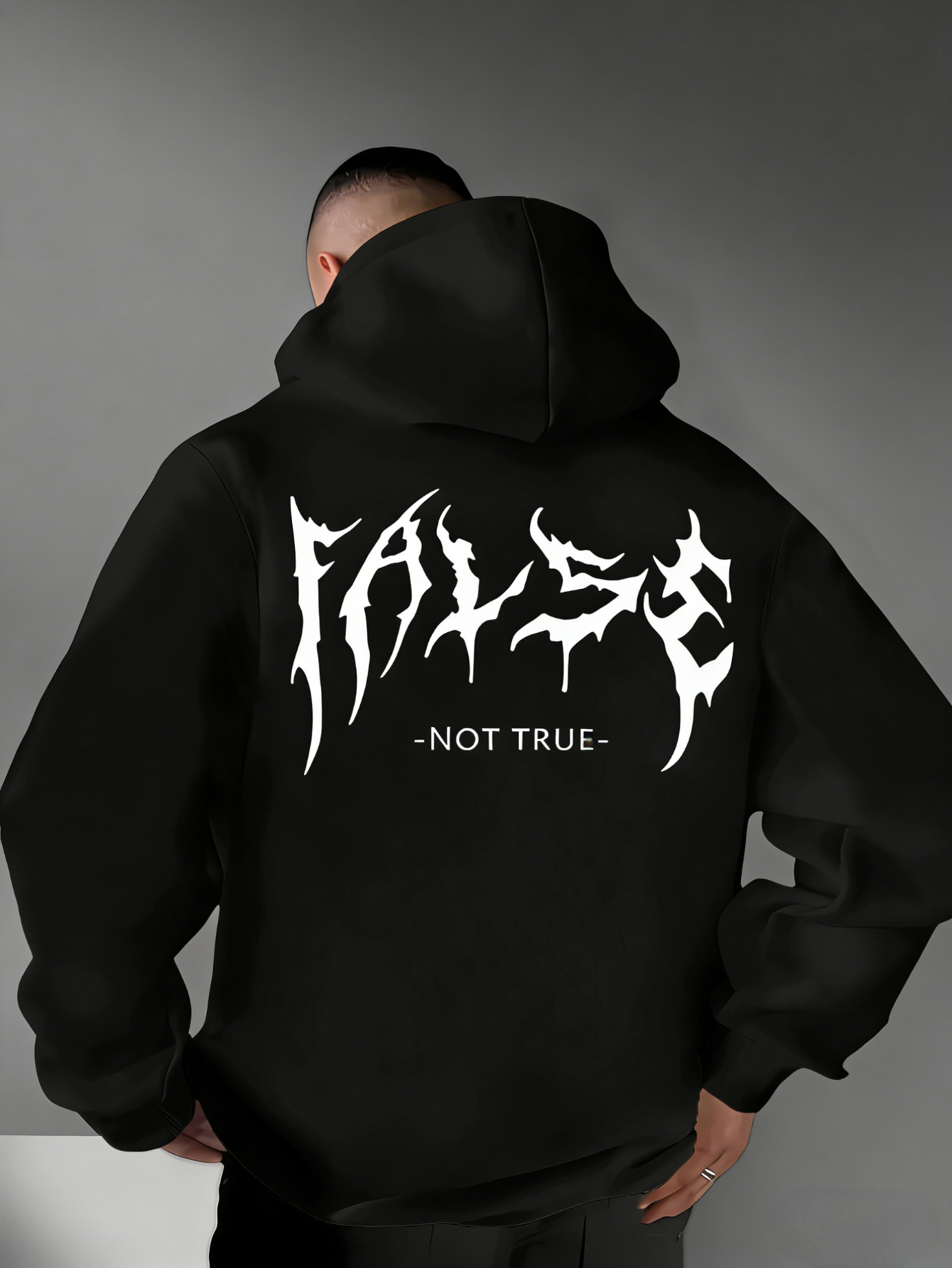 Gothic Punk Graffiti Hoodie - Men‘s Black & White Lettering Hooded Sweatshirt, Concert & Street Casual Essential