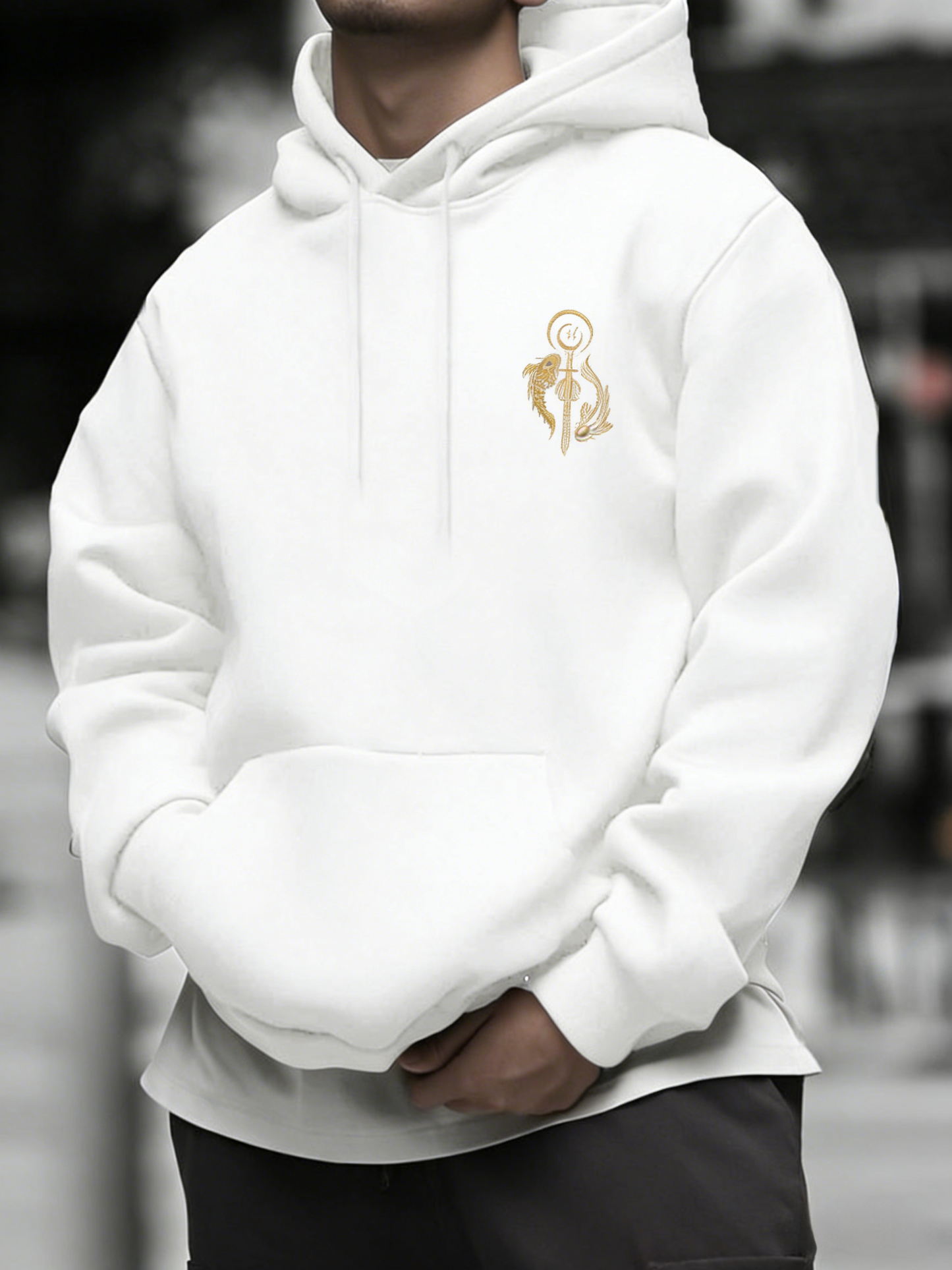 Fashion Koi Fortune Hoodie - Men's Artisanal Lucky Fish Design, Regular Fit Casual Pullover, Unique Artistic Gift