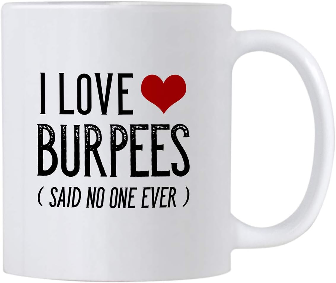 Casitika "I Love Burpees" 11 oz Workout Coffee Mug - Funny Gym Cup for Women & Men, Exercise Lovers