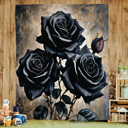 Black Rose Flannel Throw Blanket - Soft All Season Polyester Blanket, Machine Washable Lightweight for Couch, Bed, Office, Cozy Home Decor Gift