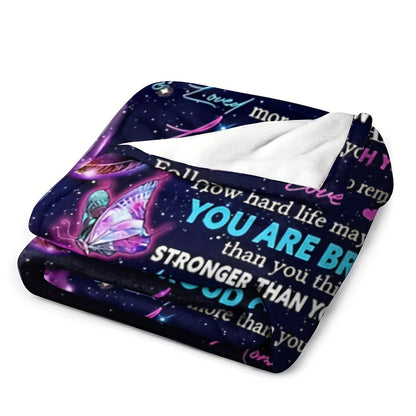 Mother to Daughter Butterfly Gift - Inspirational 'Love & Wings' Flannel Throw, Soft Companion for Sofa, Travel & Life