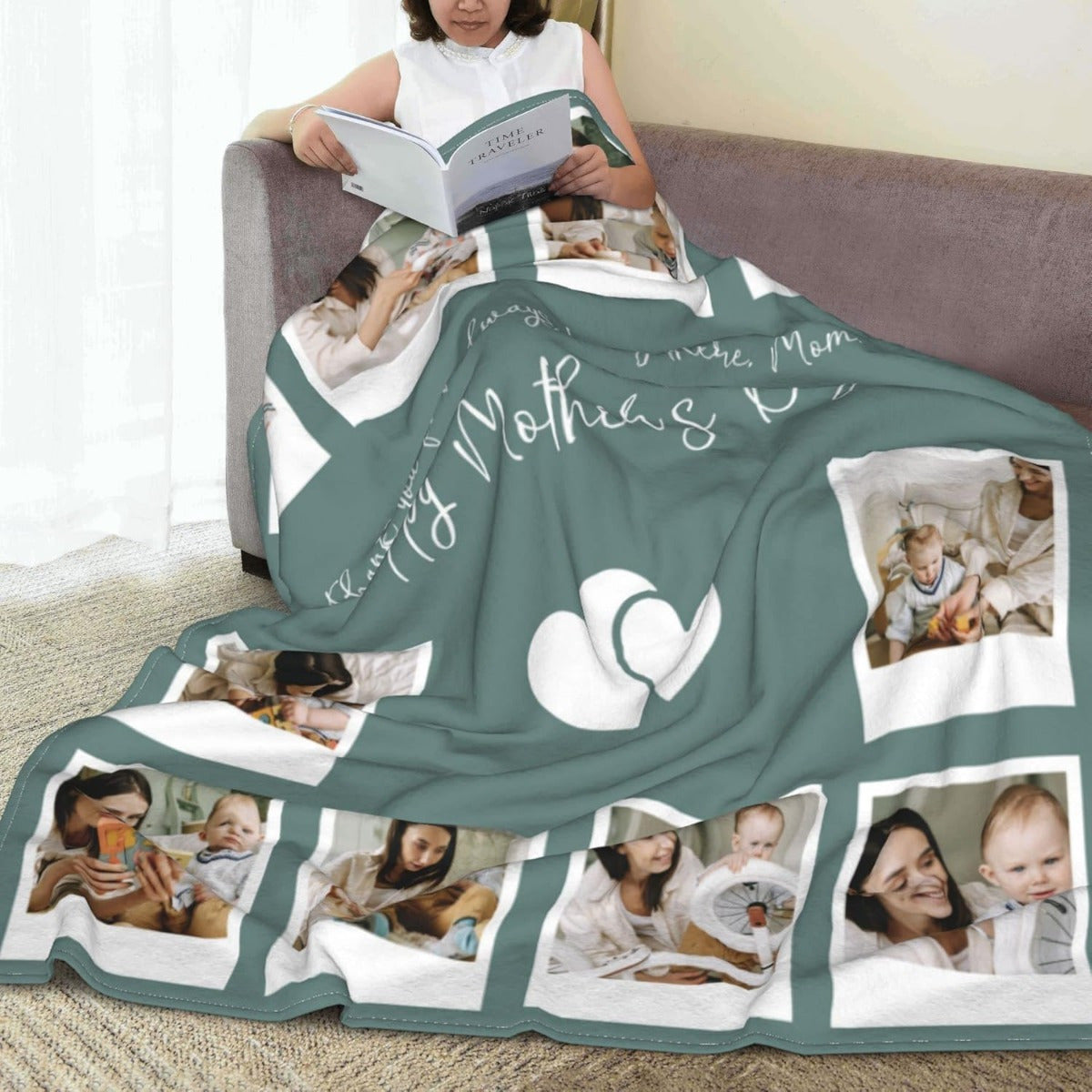 Custom Vintage Photo Blanket for Mom - Personalized Heartfelt Gift from Family, Kids & Husband, Birthday Mother's Day Keepsake Throw
