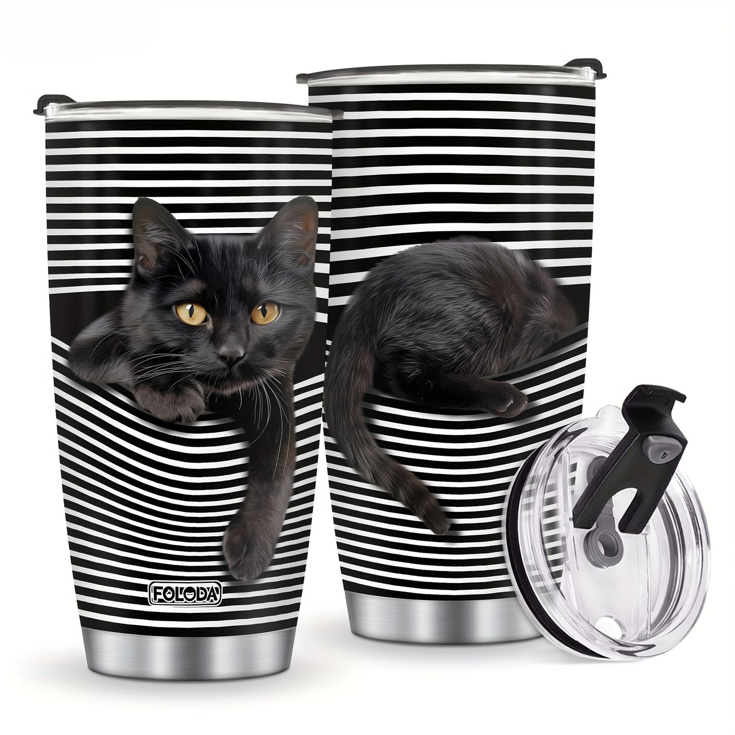 Fun Cat Tumbler Gift Set - 20oz Stainless Steel Insulated Cup - Perfect Christmas, Birthday, Mother‘s Day Gift for Animal Lovers & Girls