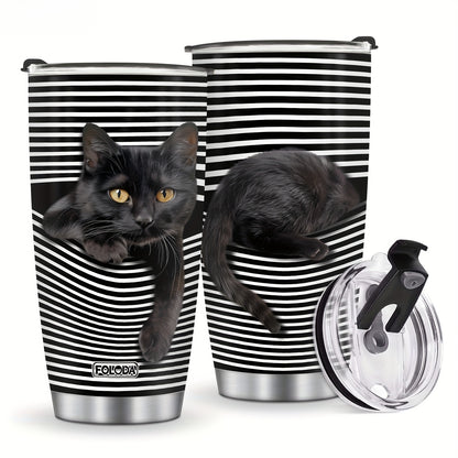 Fun Cat Tumbler Gift Set - 20oz Stainless Steel Insulated Cup - Perfect Christmas, Birthday, Mother‘s Day Gift for Animal Lovers & Girls