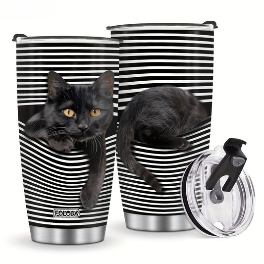 Fun Cat Tumbler Gift Set - 20oz Stainless Steel Insulated Cup - Perfect Christmas, Birthday, Mother‘s Day Gift for Animal Lovers & Girls