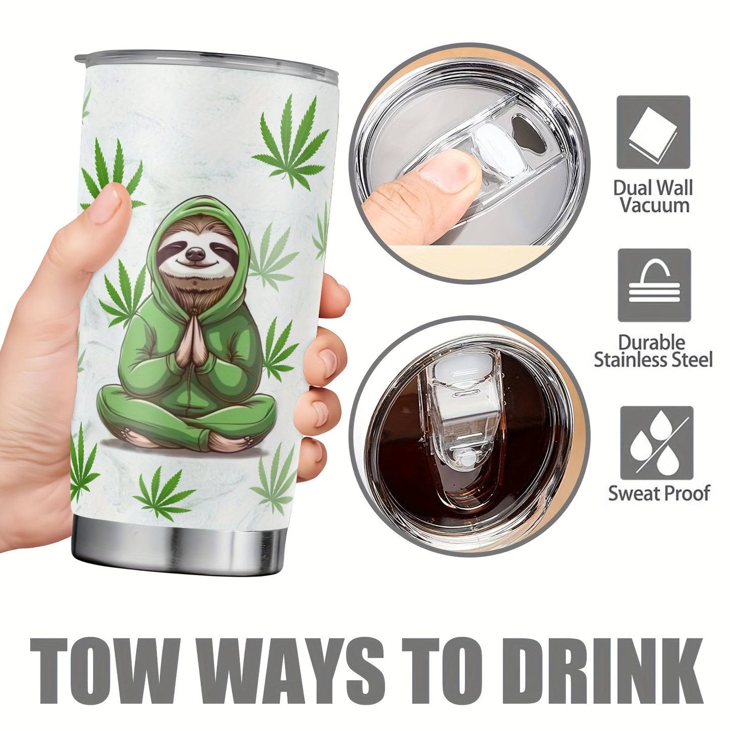Funny Sloth Tumbler 20oz - "Take It Slow" Stainless Steel Water Bottle with Lid | Humorous & Insulated Gift for Christmas, Fall, Thanksgiving & Everyone