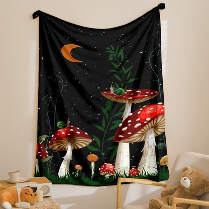 Mushroom & Snail Flannel Blanket - Whimsical Forest Print Lightweight Throw | Soft Gift for Kids, Adults, and Multi-Scene Cozy Moments