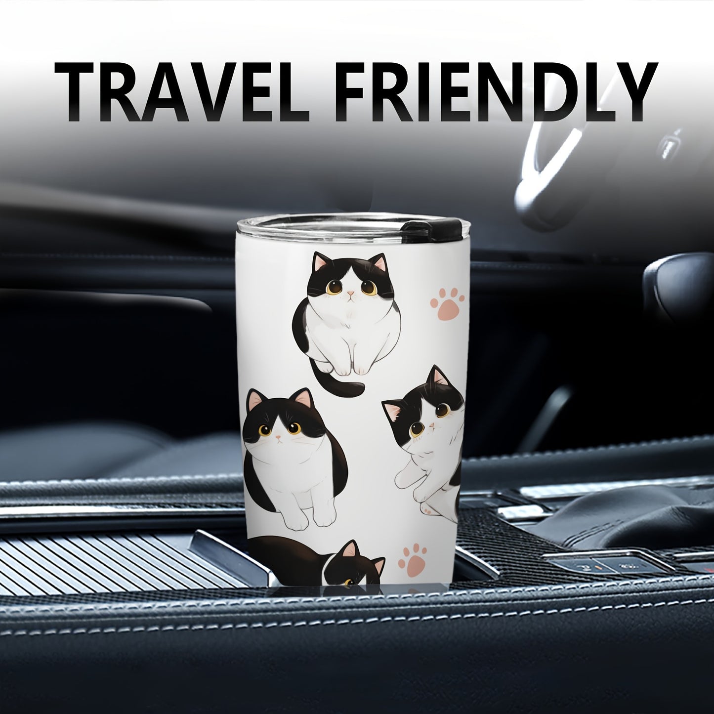Cow Cat Tumbler - 20oz Funny Travel Mug with Lid for Cat Lovers, Cute Insulated Cup for Home & Office, Perfect Christmas & Birthday Gift
