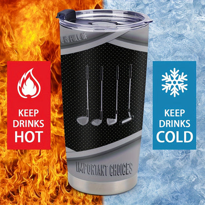 Golf Thermos Cup - 20oz Insulated Stainless Steel Tumbler with Golf Print, 304 Steel Keeps Drinks Hot/Cold - Perfect Gift for Golfers, Dad, Men - Golfing Themed Gifts