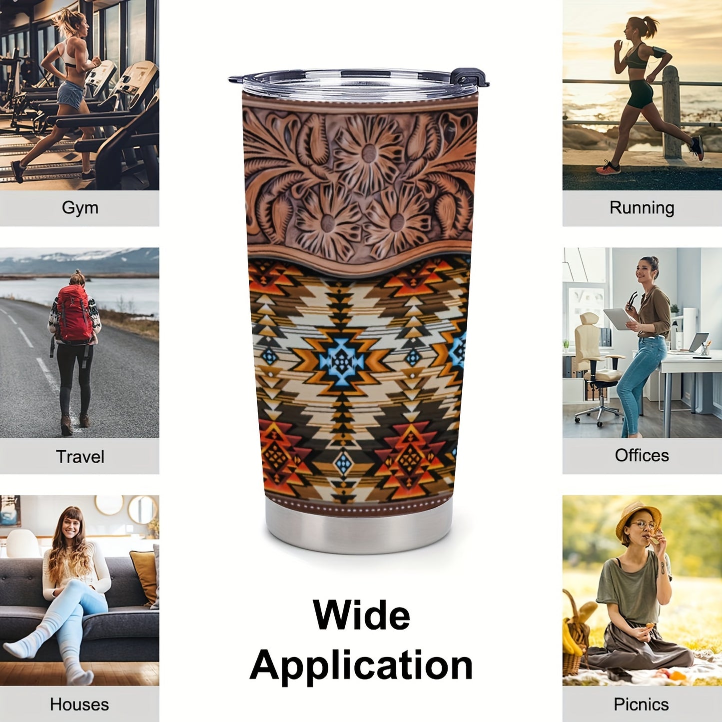Southwestern Tumbler Gift Set - 20oz Stainless Steel Insulated Cup with Lid, Straw & Brush | Vibrant Floral Geometric Pattern, Keeps Drinks Hot/Cold | Holiday, Birthday Gift for Her
