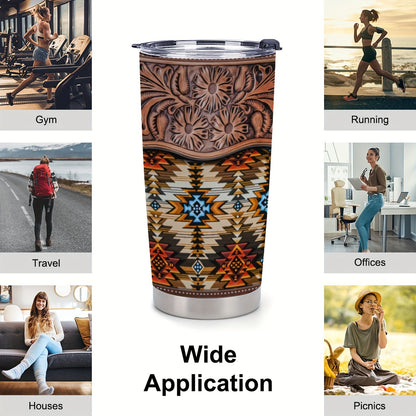 Southwestern Tumbler Gift Set - 20oz Stainless Steel Insulated Cup with Lid, Straw & Brush | Vibrant Floral Geometric Pattern, Keeps Drinks Hot/Cold | Holiday, Birthday Gift for Her