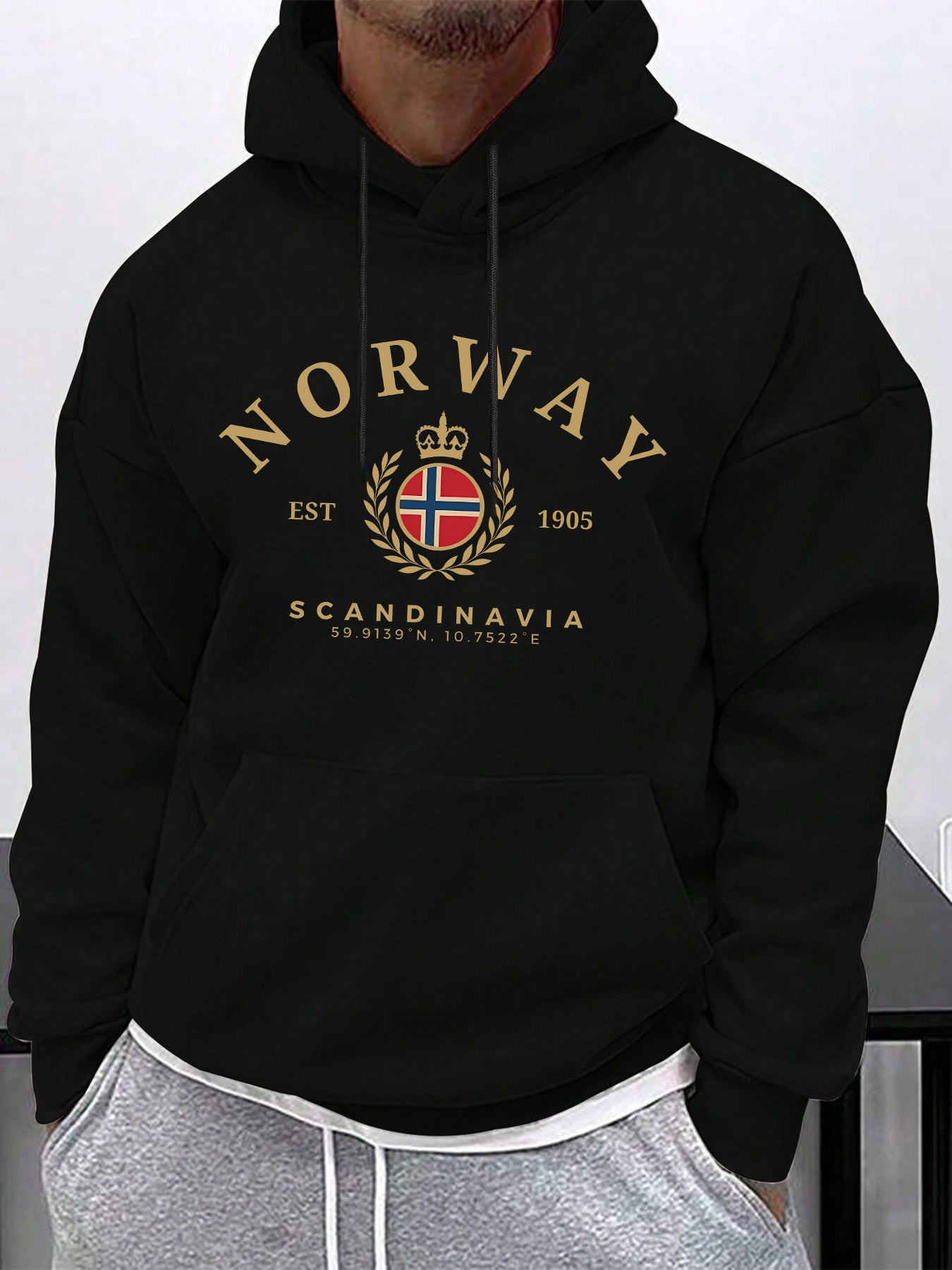 Men's Nordic Scandinavian Print Hoodie - Viking & Fjord Graphic Pullover with Kangaroo Pocket | Cozy Casual Heritage Wear