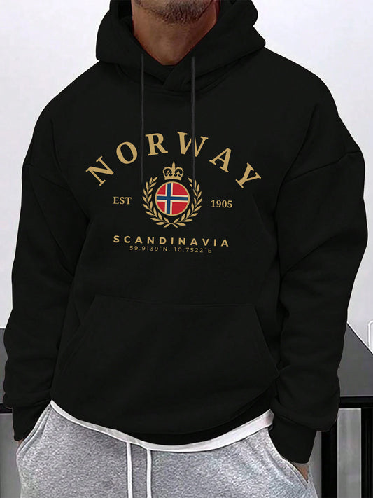 Men's Nordic Scandinavian Print Hoodie - Viking & Fjord Graphic Pullover with Kangaroo Pocket | Cozy Casual Heritage Wear