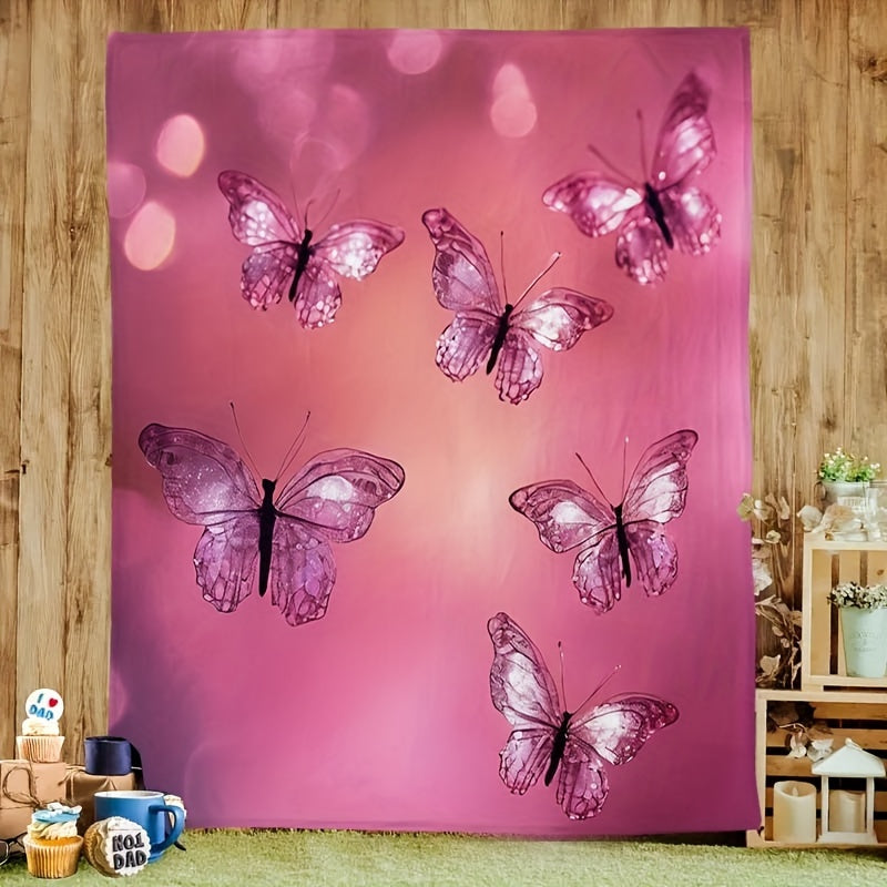 Crystal Butterfly Print Flannel Blanket - Ethereal & Shimmering Design, Ultra-Soft Lightweight & Warm, All-Season Gift for Home, Travel, Nature Lovers