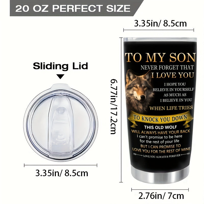 Wolf Pattern 20oz Stainless Steel Tumbler - Insulated Travel Mug for Hot & Cold Drinks | Perfect Gift for Son, Dad, Outdoorsman | Camping, Hiking & Travel Friendly