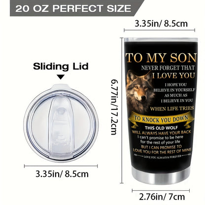Wolf Pattern 20oz Stainless Steel Tumbler - Insulated Travel Mug for Hot & Cold Drinks | Perfect Gift for Son, Dad, Outdoorsman | Camping, Hiking & Travel Friendly