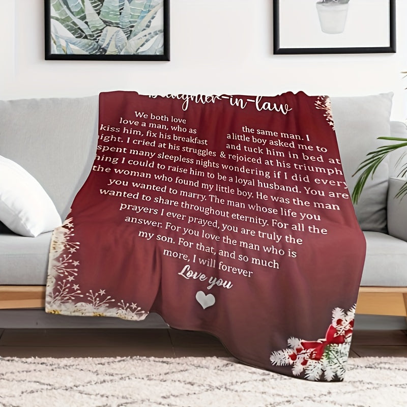 Welcome to the Family Heirloom - Burgundy Floral Flannel Throw, A Cherished Gift for New Daughter-in-Law, Wedding & Beyond