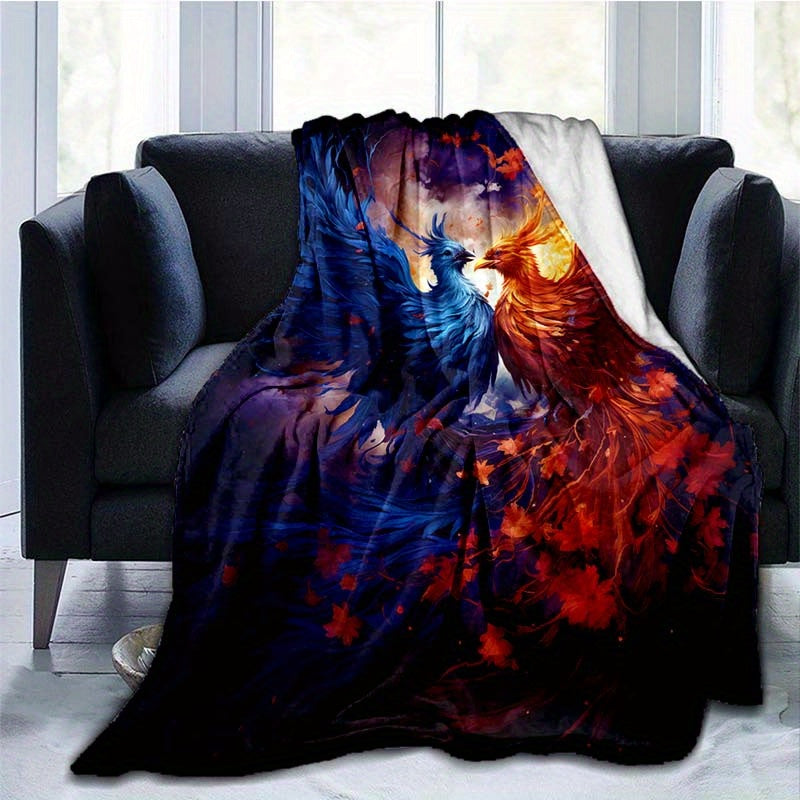 Yin Yang & Phoenix Flannel Throw - Harmonious Balance Blanket with Mythical Design | Lightweight, Soft Gift for Meditation, Home Decor, and Spiritual Comfort