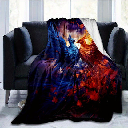 Yin Yang & Phoenix Flannel Throw - Harmonious Balance Blanket with Mythical Design | Lightweight, Soft Gift for Meditation, Home Decor, and Spiritual Comfort